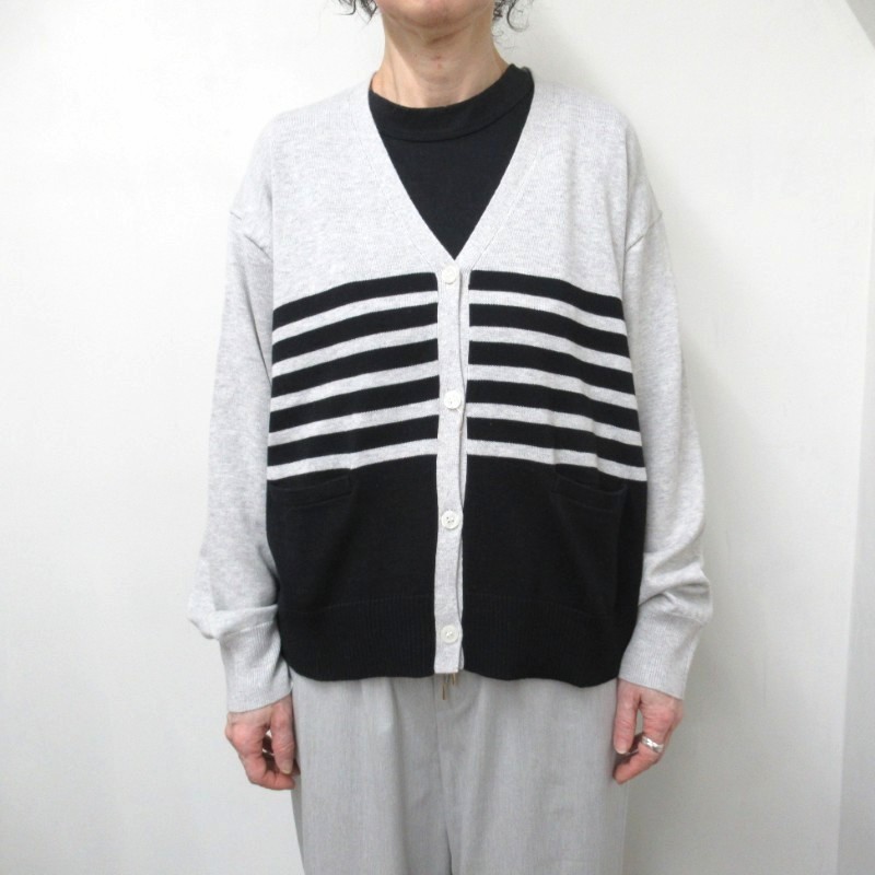 Vent d'ouest  ボーダーＶネックカーディガン /杢GY×BK19A